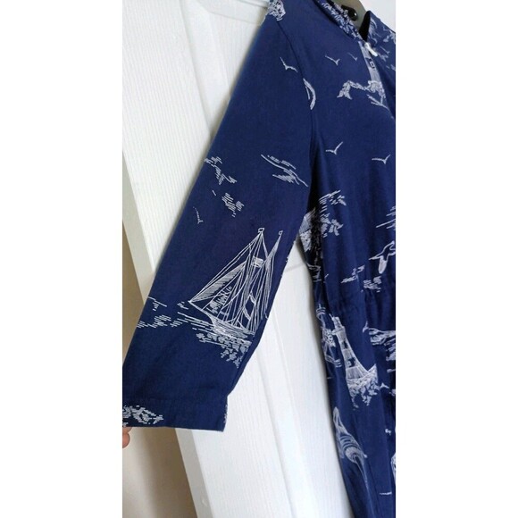 Lands End Dress Cover Up Sz Medium Hooded Drawstring Pockets Full Zip  Nautical - Picture 5 of 10